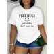 thumbnail image 1 of HUGS Print T-shirt, Casual Short Sleeve Crew Neck Top For Spring & Summer, Women's Clothing, 1 of 6