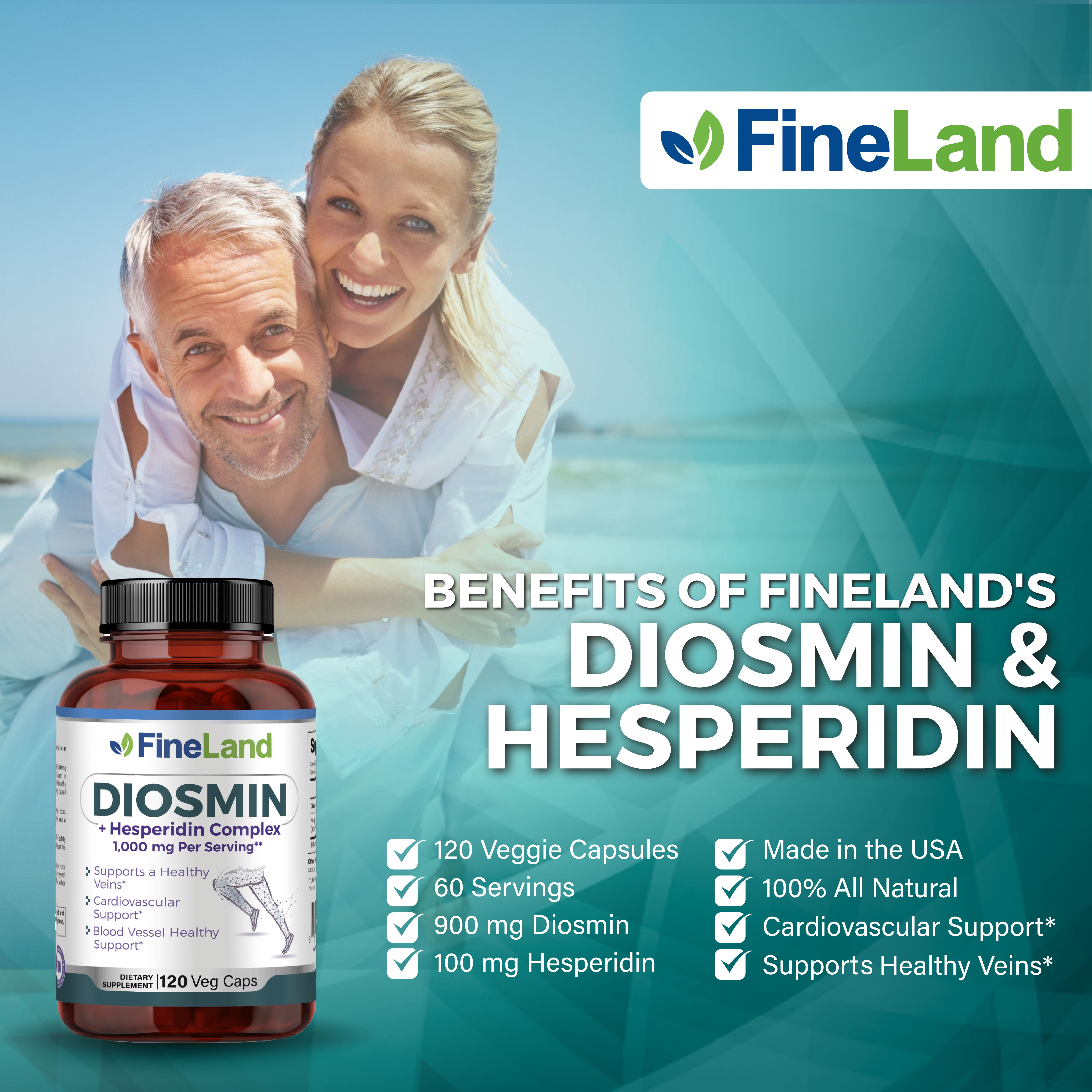 Fineland Vitamins Diosmin Hesperidin Complex for Circulatory Health, 120 Capsules