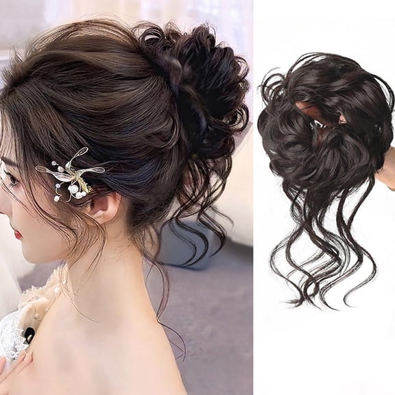 Ball Head Fake Scrunchie Wig Hair Loop lady Updo Headwear Simulate Hair Party C7