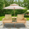 thumbnail image 2 of Yardi Yarda 59.75" Patio Bench with Middle Table and Umbrella Hole, Wooden Bench, Natural, 2 of 11