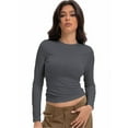thumbnail image 6 of Womens Shirts Long Sleeve Crew Neck Ruched Stretch Basic Fitted Tee Shirts Tops, 6 of 6