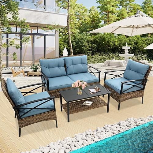 Mainstays Tuscany Ridge 4 Piece Conversation Set Blue Walmart