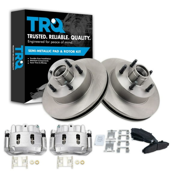 TRQ Front Brake Pad & Rotor Kit Brake Caliper Brake Pads Brake Rotor Semi-Metallic Vented Fits Select 1998-2002 Ford Ranger 2001-2002 Mazda B2300 B3000 1998-1999 B4000