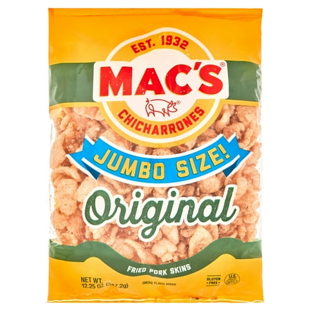 Mac's Original Crispy Chicharrones Fried Pork Rinds, Pork Skins, Party Size, 12.25 oz Bag