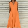 thumbnail image 3 of Efsteb Linen Dresses for Women Plus Size Button V Neck Sleeveless Tank Dress Casual Cotton Loose Long Dress with Pockets (Orange,XXL), 3 of 5