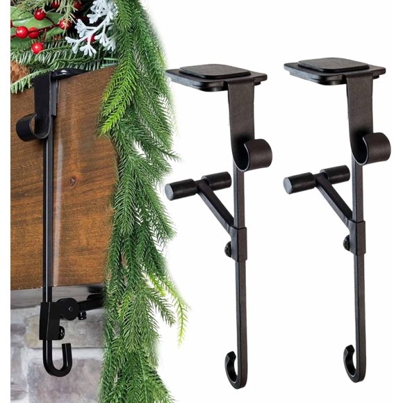 fireplace stocking and garland hanger Paeose Fireplace Stocking and Garland Hanger No Drill, 2 in 1 Adjustable Heavy Duty Hangers Mantle Hooks Christmas Decoration for Mantels up to 5 Thick