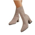 thumbnail image 6 of Xfvqtps Womens Knit Sock Boots Mid Calf Block Heel Booties Pointed Toe Stretchy Fashion Winter Ankle Boots for Casual Comfort Khaki, 6 of 9