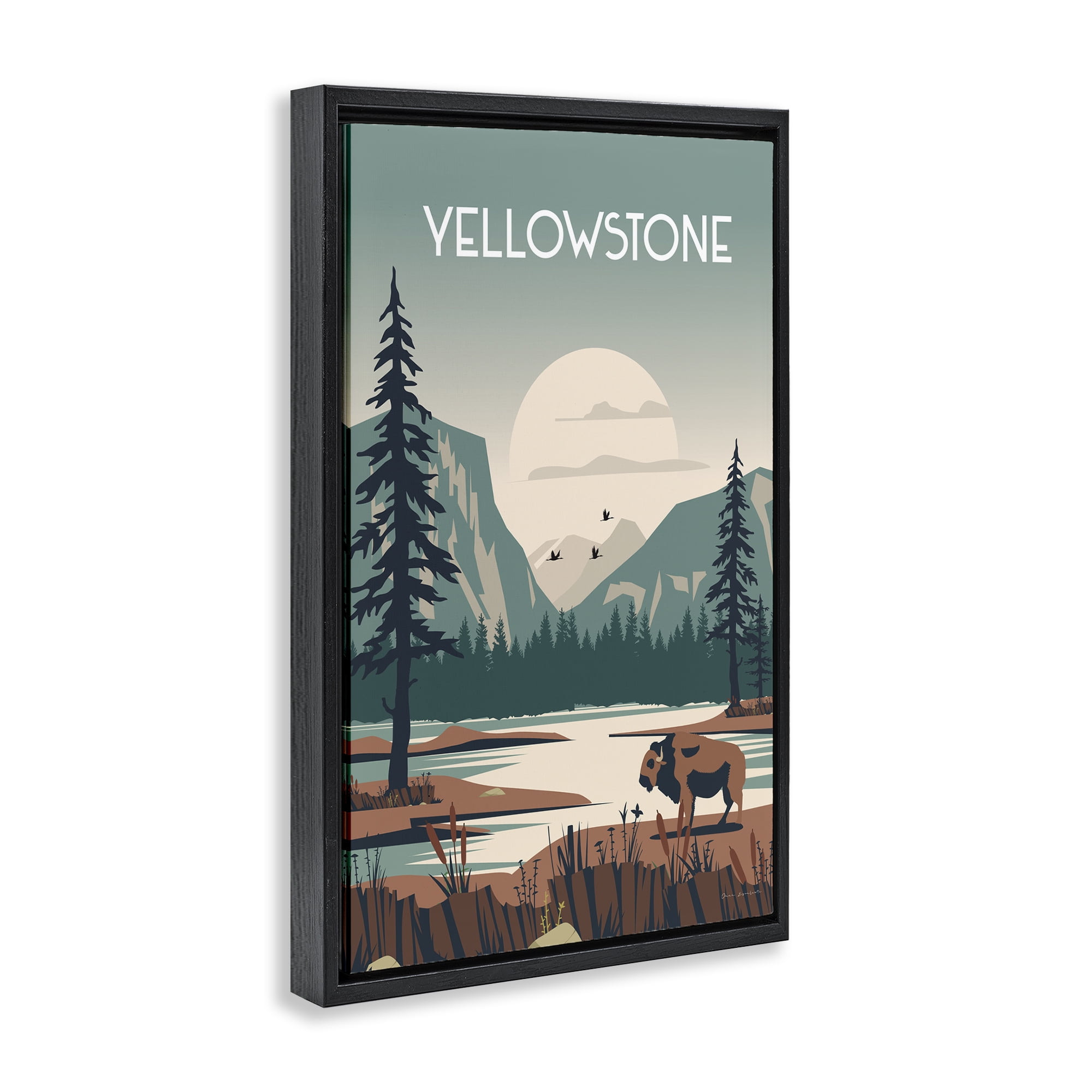 Stupell Industries Yellowstone Landmark View Landscape & Nature Painting Black Floater Framed Canvas Art Print Wall Art, 21 x 31