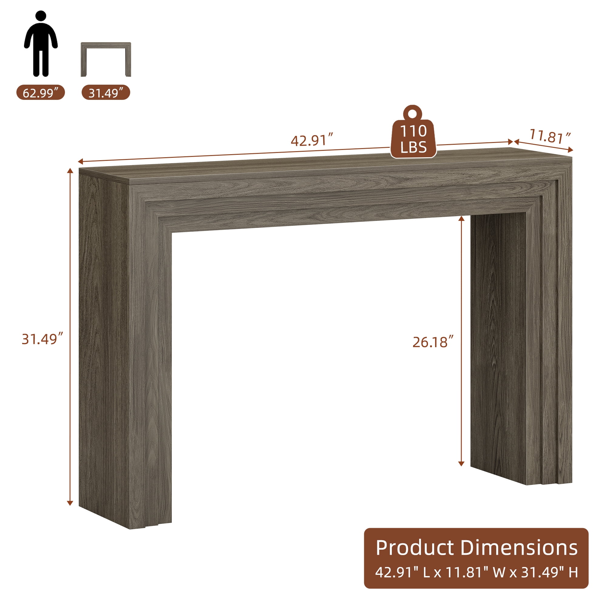 Laintene Modern Entryway Table, 43" Modern Console Table with Storage, Narrow Sofa Table Behind the Couch, Accent for Living Room, Hallway Foyer, Entrance, Gray