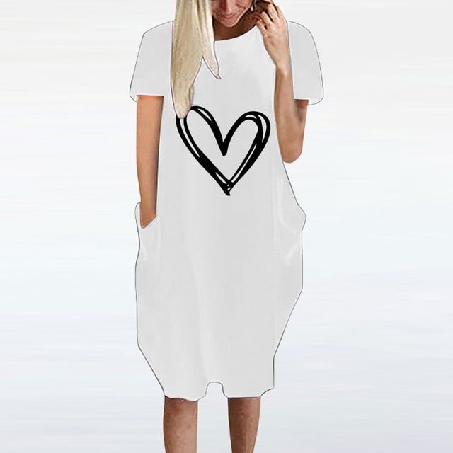 Jusqu'à 65 % de Réduction! Robes de Mode d'Été pour Femmes 2024 Grande Taille Robe Décontractée Ample Imprimée Manches Courtes Col en V