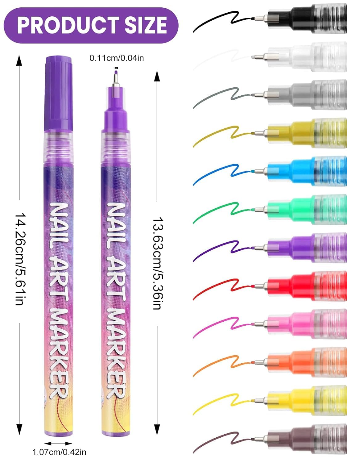 12 Colors Nail Art Pens Set, 0.5MM Nail Polish Pens with Drawing Painting Point Liner, Waterproof Quick-Drying Acrylic Nail Paint for DIY Nail Art Design