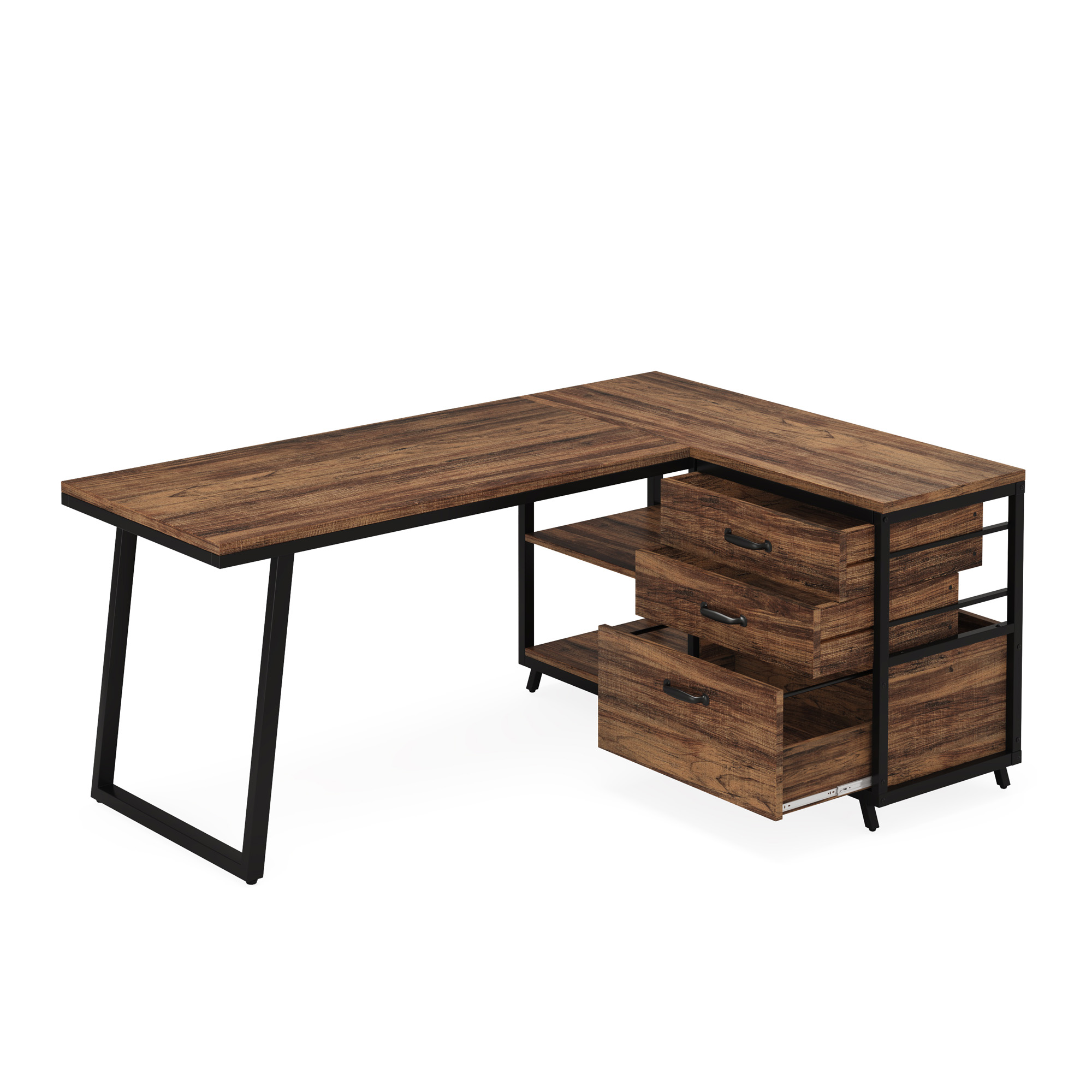 MAYEERTY 53" L-Shaped Desk with File Cabinet, Industrial Style, Easy Assembly