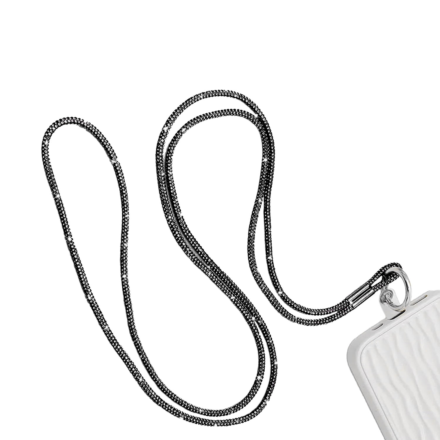 Elegant Crystal Neck Strap Keychain Accessory - Black