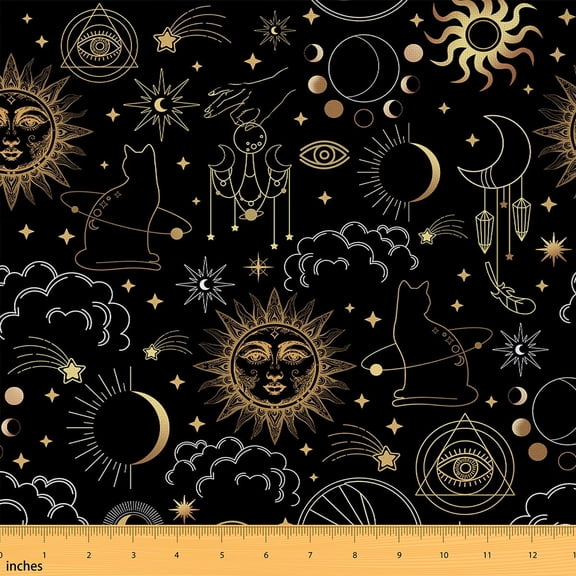 Castle Fairy Sun Moon Fabric by the Yard 10 Yard,Starry Sky Room Decor Fabric by the Yard,Bohemian Theme Sewing Fabric,Microfiber Teenagers Bedroom Decor