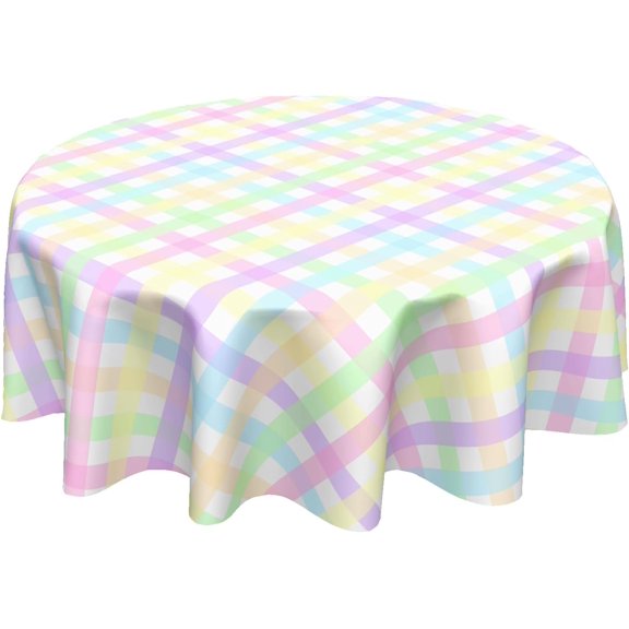 Easter Tablecloth Round 60 Inch Spring Colorful Buffalo Plaid Table Cloth Washable Polyester Farmhouse Multicolor Checked Table Cover for Home Kitchen Dining Room Party Spring Easter Holiday Decor