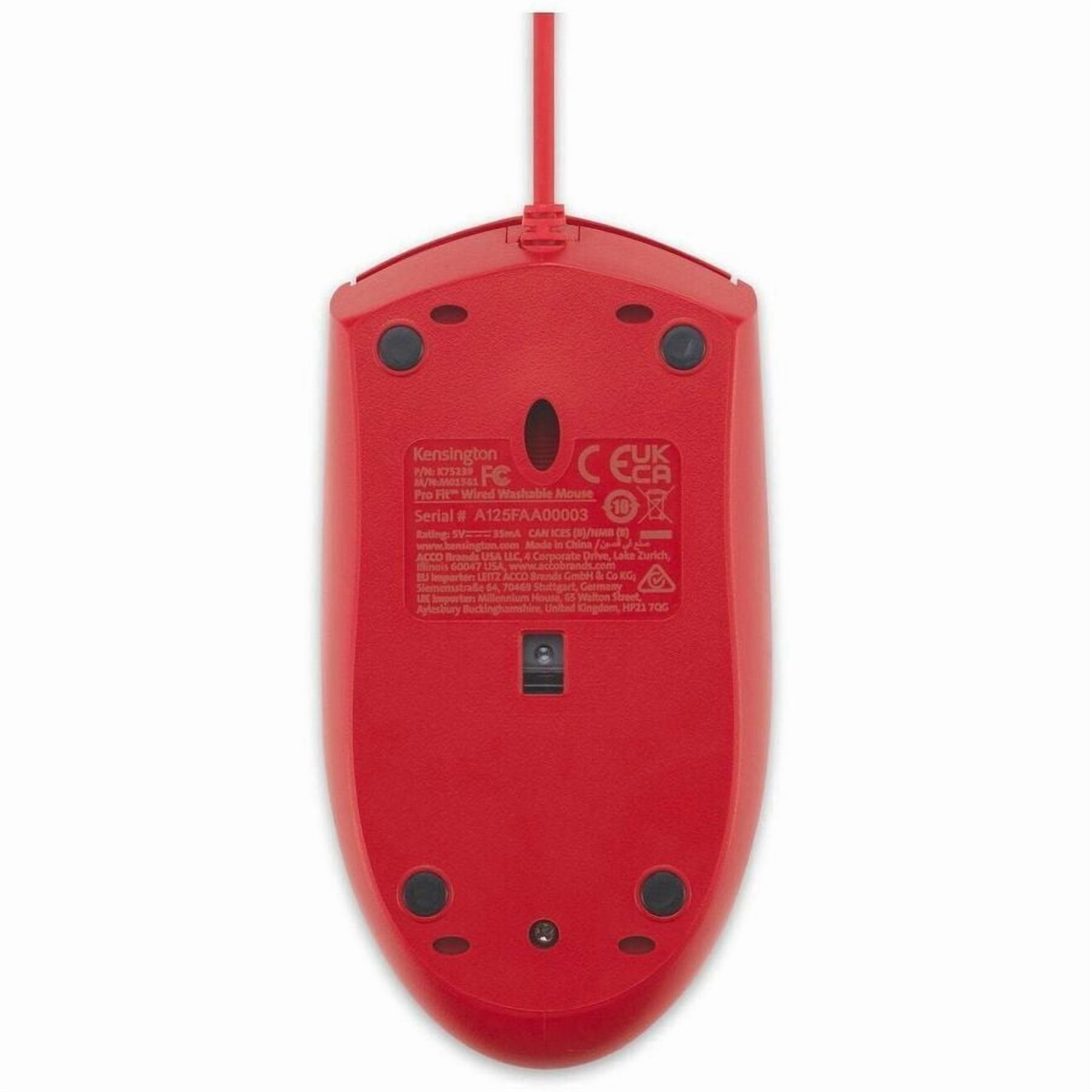 Kensington Pro Fit Wired Washable Mouse, Red