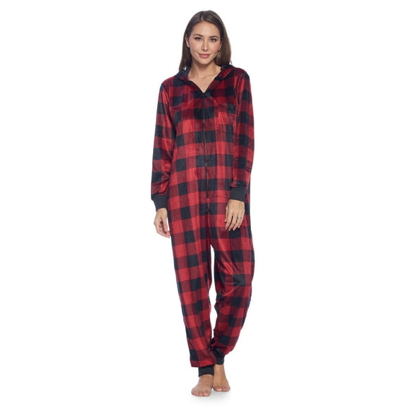 Ashford & Brooks Women's Fleece Hooded One Piece Pajama Jumpsuit