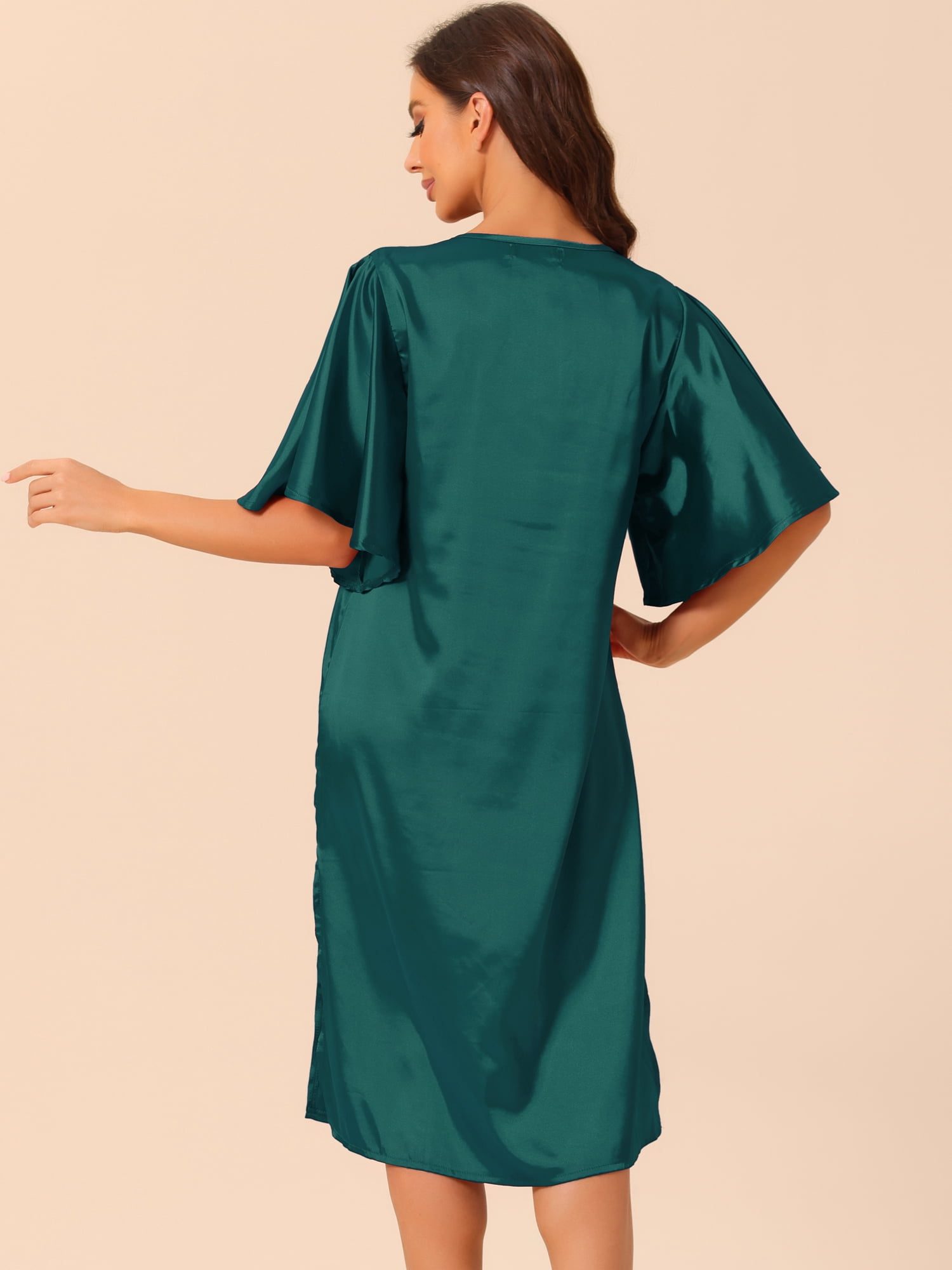 DARING DIVA Women's Satin Flare Bell Short Sleeve Nightgown XS Green
