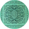 thumbnail image 1 of Ahgly Company Indoor Round Medallion Turquoise Blue Traditional Area Rugs, 7' Round, 1 of 4
