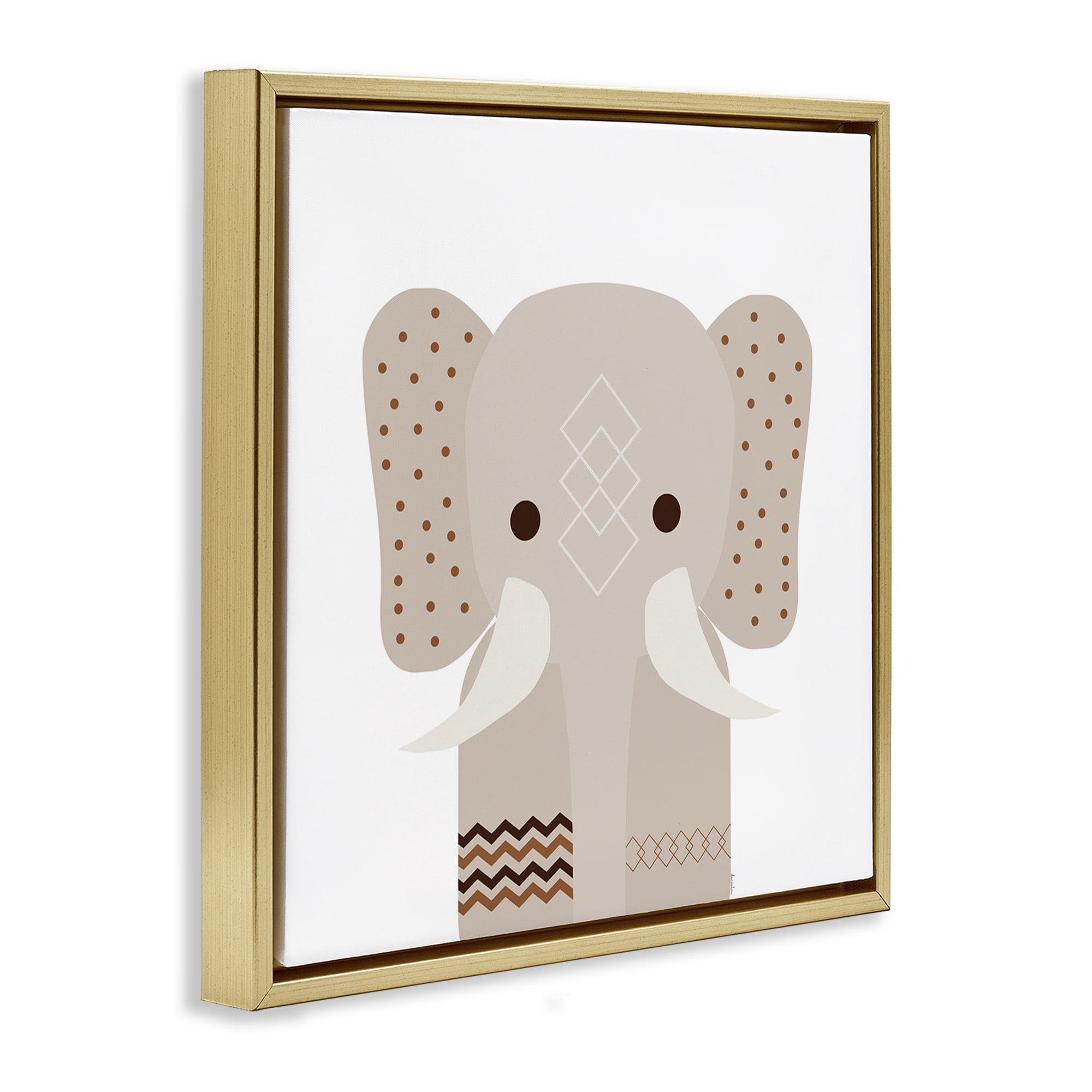 Stupell Industries Neutral Tone Elephant Animals Painting Gold Floater Framed Canvas Art Print Wall Art, 25 x 25