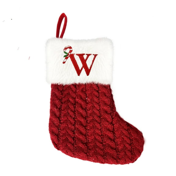 Lilixerw Christmas Red White Knit Stocking,Initial Letter Embroidered Christmas Stocking,Household Hanging Ornament,Xmas Holiday Decor,Letter W