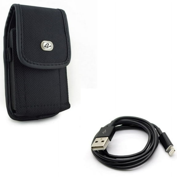 Case Belt Clip w 6ft USB Cable for iPhone XR - Rugged Holster Canvas Cover Pouch, Charger Cord Power Wire Long Sync Compatible With iPhone XR