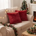 thumbnail image 3 of Sm:)e Soft Plush Faux Fur Throw Pillow Covers 18x18 Inch Set of 2, Decorative Cushion Covers for Couch Sofa Bedroom Living Room Home Decor, Red, 3 of 6