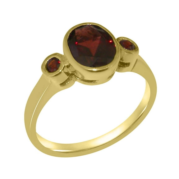 LBG British Made 9k Yellow Gold Natural Garnet Womens Anniversary Ring - 33 size options - Size 10