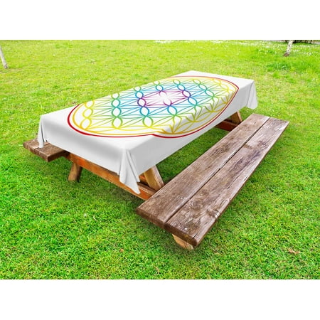 

Colorful Outdoor Tablecloth Flower of Life Pattern Radiant Colors Cosmic Dimension Space Forms Artful Print Decorative Washable Fabric Picnic Tablecloth 58 X 120 Inches Multicolor by Ambesonne