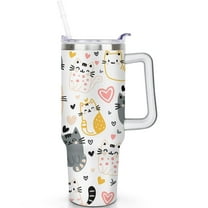 1pc Cat 40oz Tumbler with Straw & Handle - Insulated Stainless Steel Cup | Holiday Gift for Man Women (Christmas, Valentine's, Birthday)
