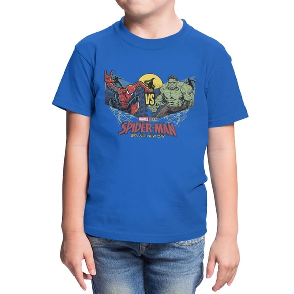 Marvel Spider-Man Brand New Day Youth One Against Four Wing Panels T-Shirt (Royal, XS-XL)