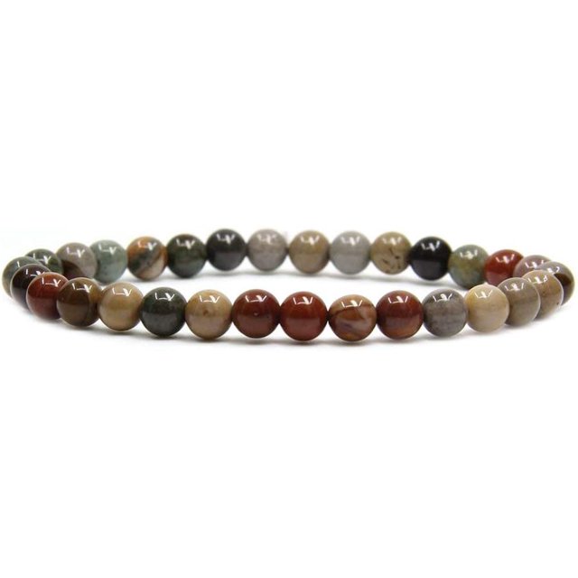 Angelstones Bracelet Extensible en Perles Rondes de Pierre Précieuse Jasper Polychrome Naturelle 7 Pouces Unisexe