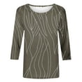 thumbnail image 3 of 3/4 Length Sleeve Womens Tops Cute Crew Neck Casual Graphic Tunic Tops Basic Pleated Shirts Loose Fit 2025, 3 of 8