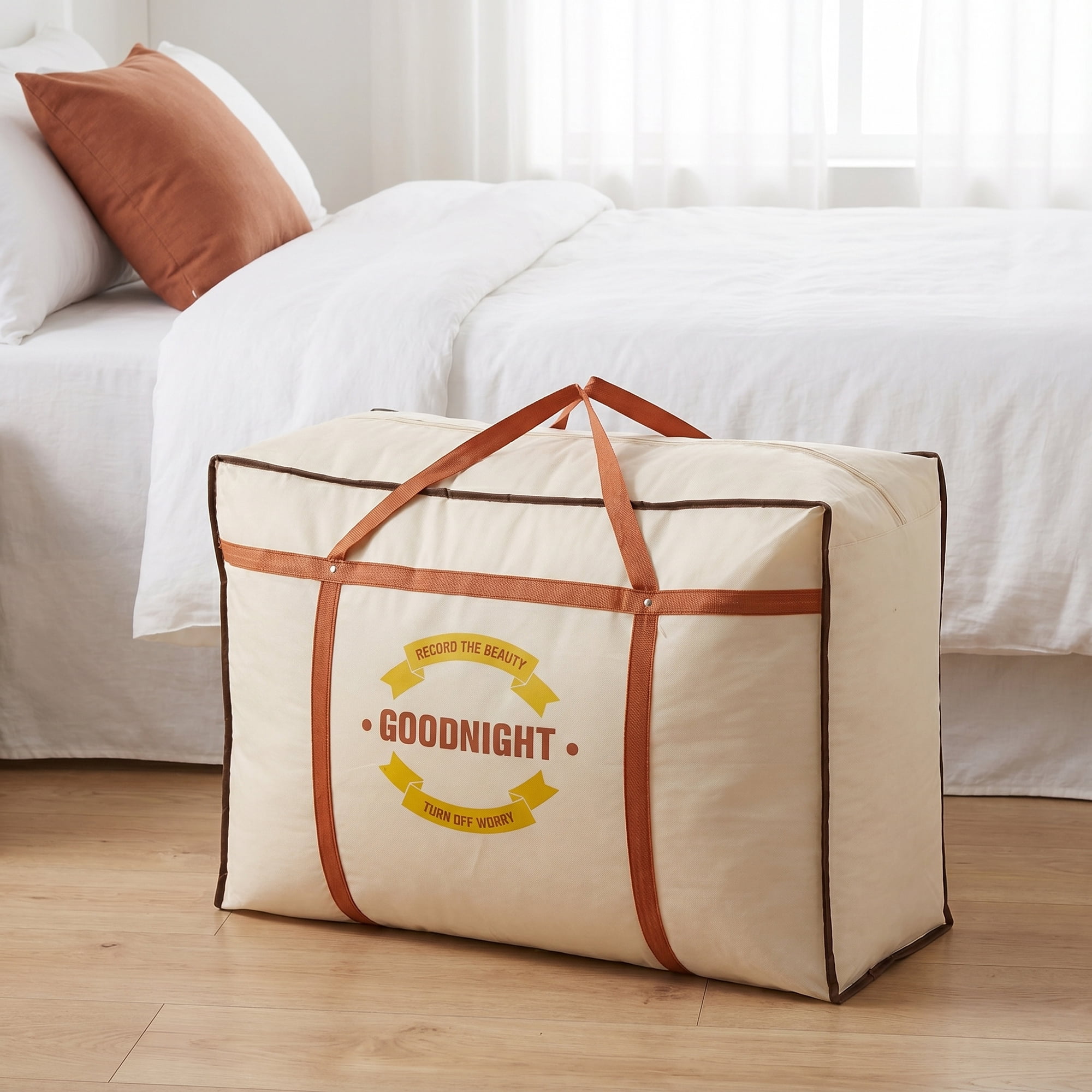 Unique Bargains Spacious Carry Duffle for Seasonal Garment Arrangement Beige 28.3" x 20.5" x 12.2"