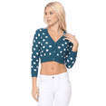 thumbnail image 3 of YEMAK Women's 3/4 Sleeve V-Neck Polka Dot Cropped Bolero Sweater Cardigan MK8213-TEALBLUE/WHITE-L, 3 of 6
