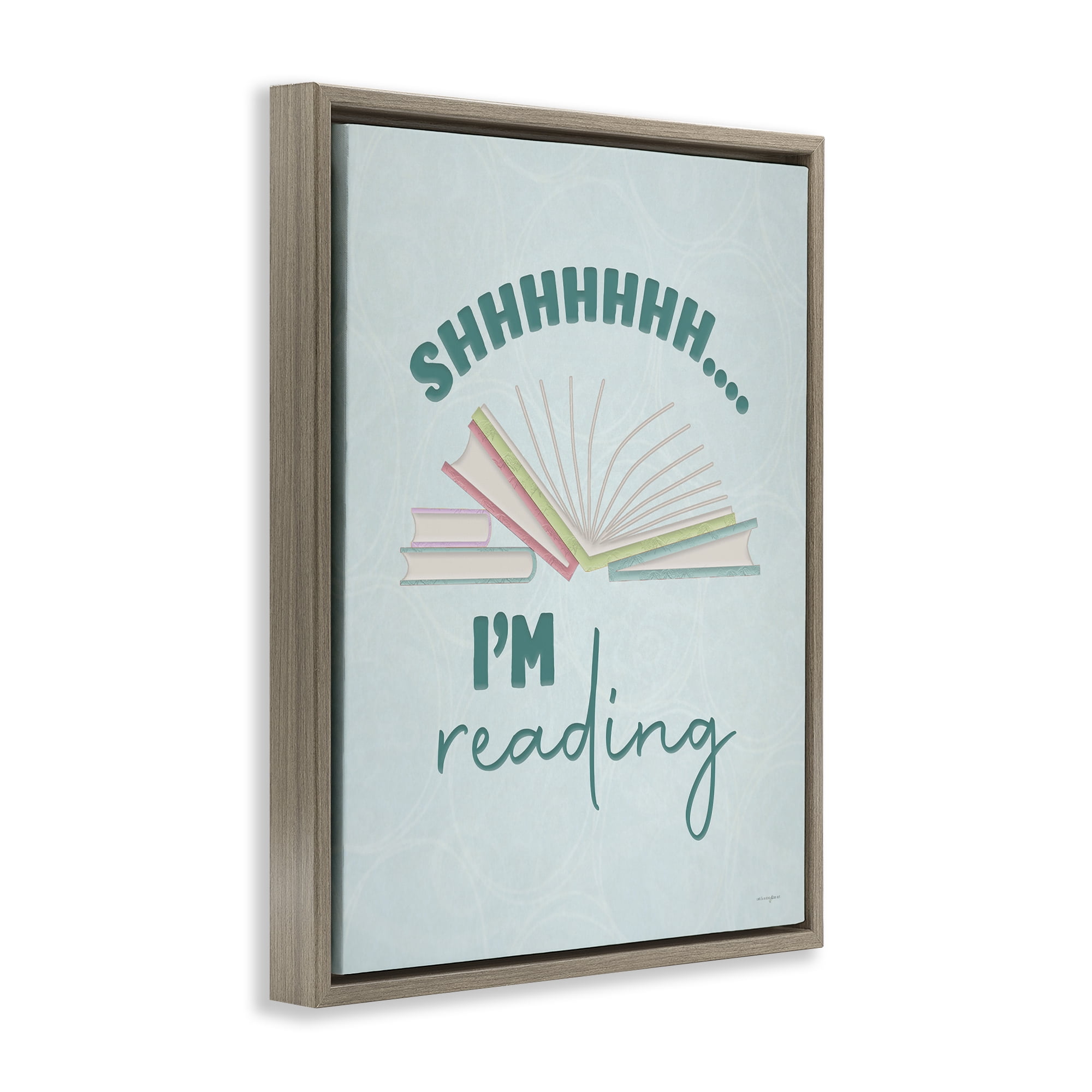 Stupell Industries Shhh I'm Reading Brown Framed Floater Canvas Wall Art, design by Seven Trees Design