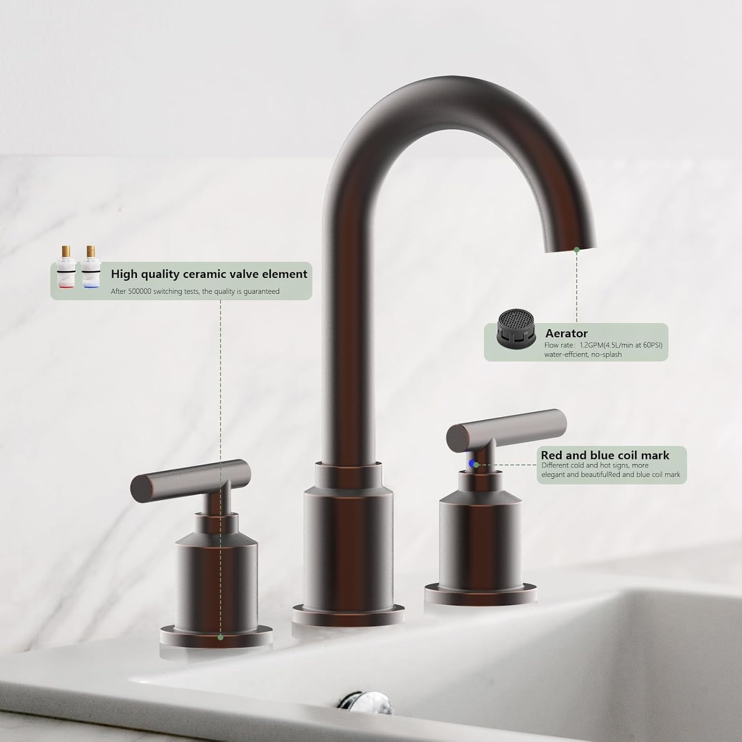 AOILE Widespread Bathroom Faucet - 8-Inch 3-Hole Sink Faucet with Stainless Steel Pop-Up Drain