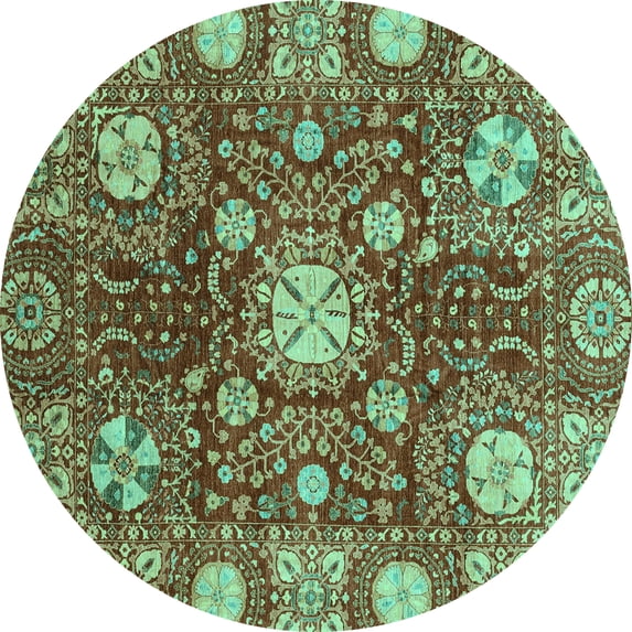 Ahgly Company Indoor Round Abstract Turquoise Blue Modern Area Rugs, 3' Round