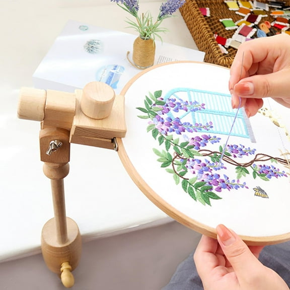 Adjustable Embroidery Hoop Holder with Clamp, Wooden Stitch Stand, Rotated Embroidery Hoop Holder Stand for Embroidery, Needlepoint Craft