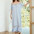 thumbnail image 4 of Previn Women's 100 Cotton Victorian Nightgown Soft Tea Length Summer Sleepwear Off Shoulder Sleep Shirt Frilly Billowy Nighty Short Sleeve Long Pajama Dress Light Blue X-Large, 4 of 5