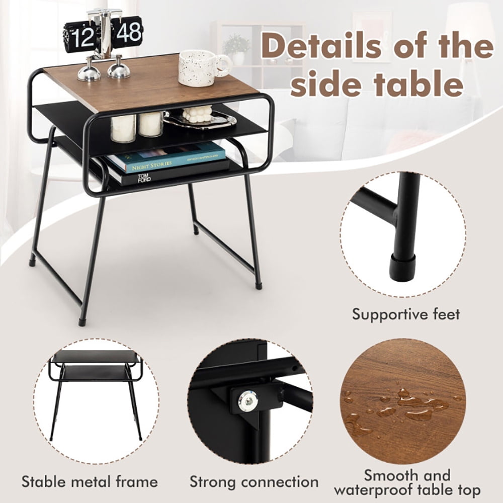 Finihen End Table, 3-tier Compact Side End Table with Storage Shelf, Sofa Side Table, Bed Side Table, for Living Room, Bedroom, Coffee Finihen End Table, 3-tier Compact Side End Table with Storage Shelf, Sofa Side Table, Bed Side Table, for Living Room, Bedroom, Coffee