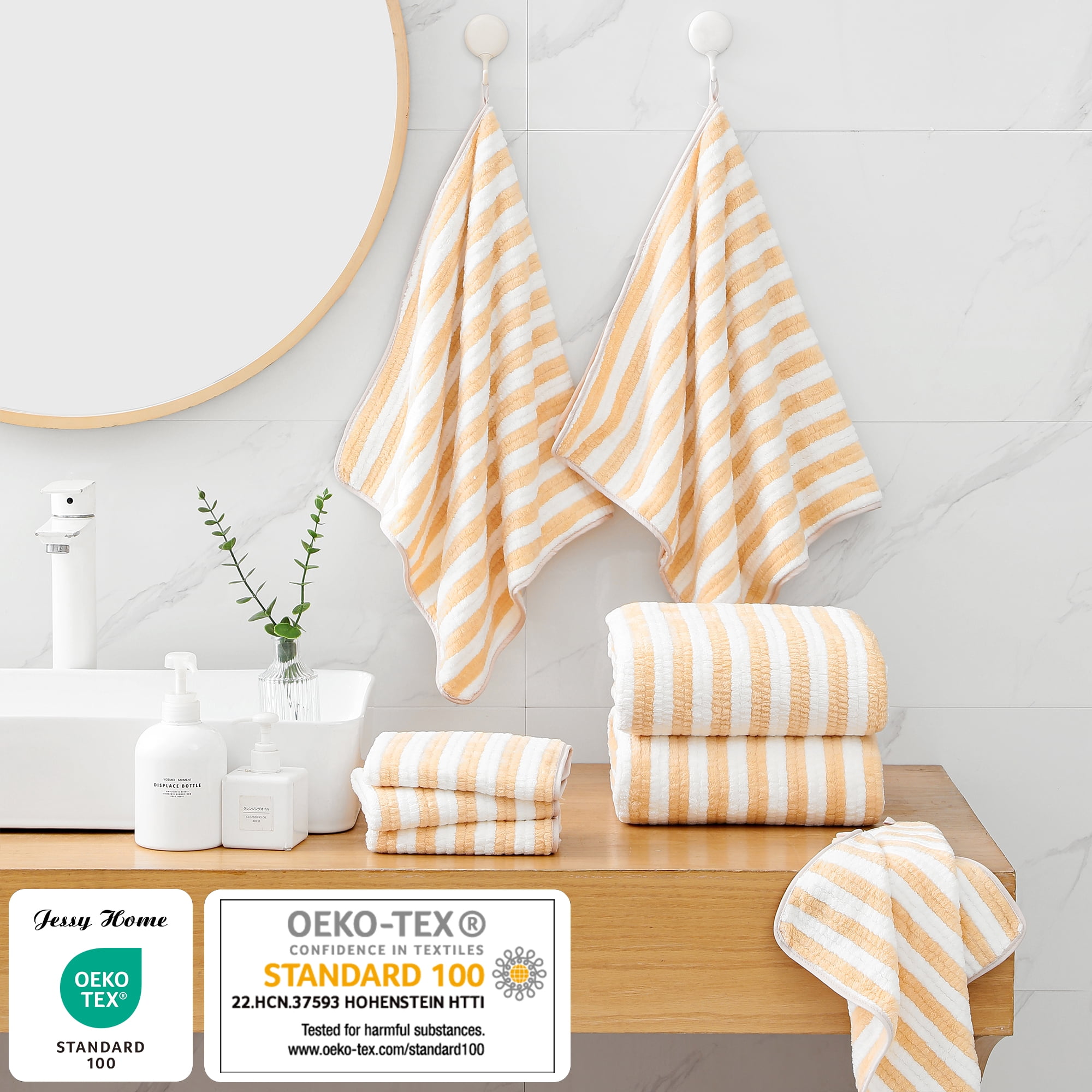 Jessy Home 6 Piece Apricot Yellow Bath Towel Set for Bathroom-2 Bath Towels,2 Hand Towels,2 Washcloths Soft and Plush Highly Absorbent Towel for Hotel & Spa