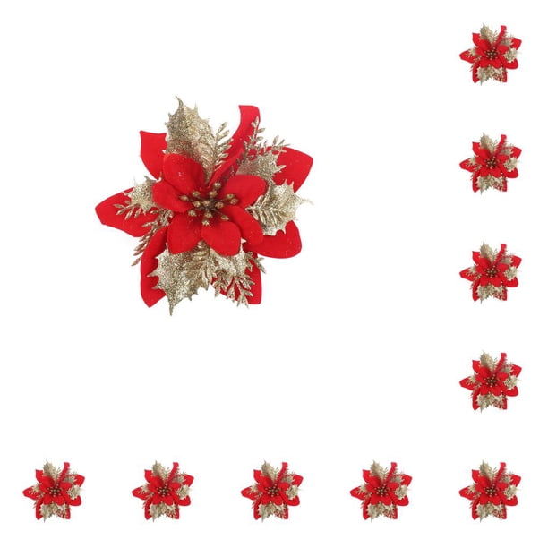 Yuarrent Flor de Navidad Decoración artificial Flores grandes Cabezas Granja Ventana Chimenea Fiesta Adornos para árboles de Navidad Vino rojo Vino rojo 10piezas Yuarrent CBP443385