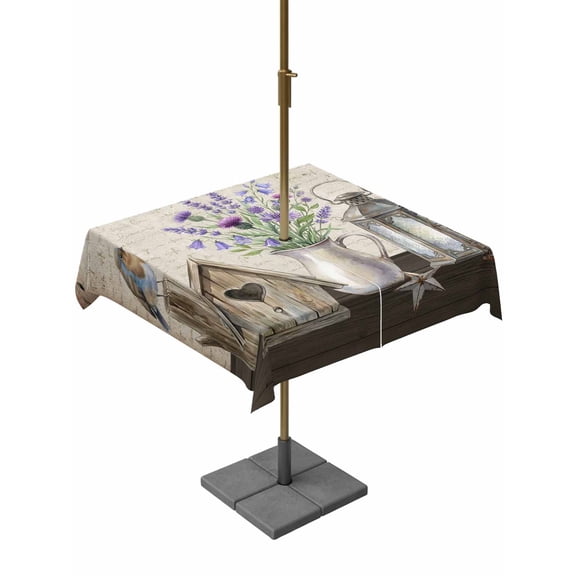 Outdoor Tablecloths with Umbrella Hole & Zipper, Vintage Flowers 60x60 Inch Square Tablecloths, Birds Retro Art Elegant Farmhouse Waterproof Table Cloth, Patio/Pool/Picnic Table Covers
