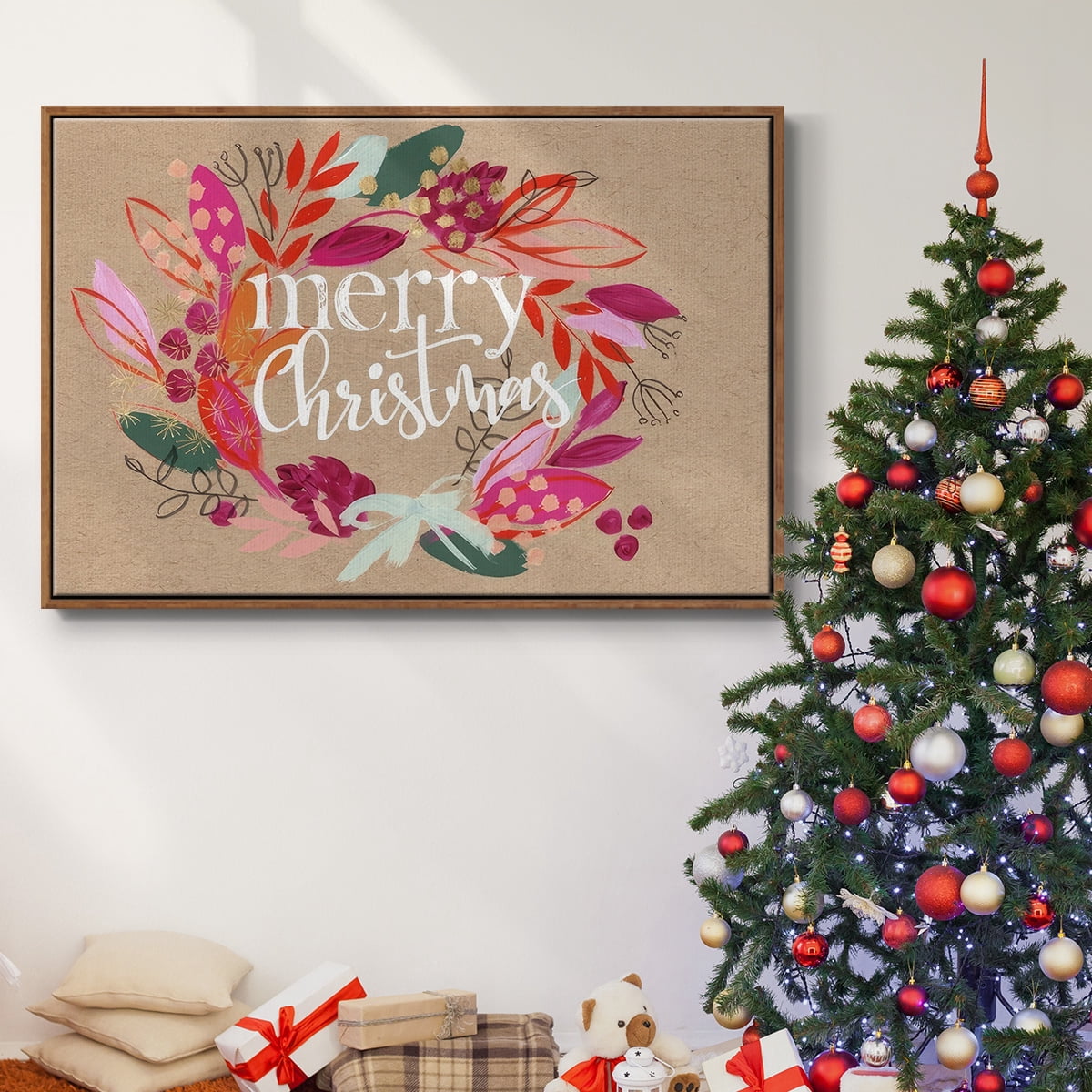 Crafty Christmas Collection A - Framed Gallery Wrapped Holiday Canvas - 25 x 37 - Rosewood Frame