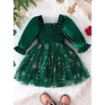 thumbnail image 3 of SUNSIOM Robe de Noël pour Petite Fille, Imprimé Étoile et Flocon de Neige, Encolure Carrée Froncée, Manches à Volants, Robe en Tulle pour l'Automne et l'Hiver, 3 of 7