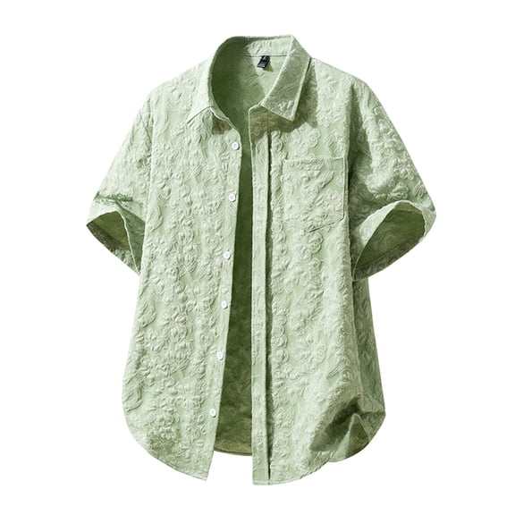 Shirt for Men Casual Button Down Shirts with Short Sleeve Summer Turn Down Collar Beach Tops Summer Vacation Outfits Green-3 2XL