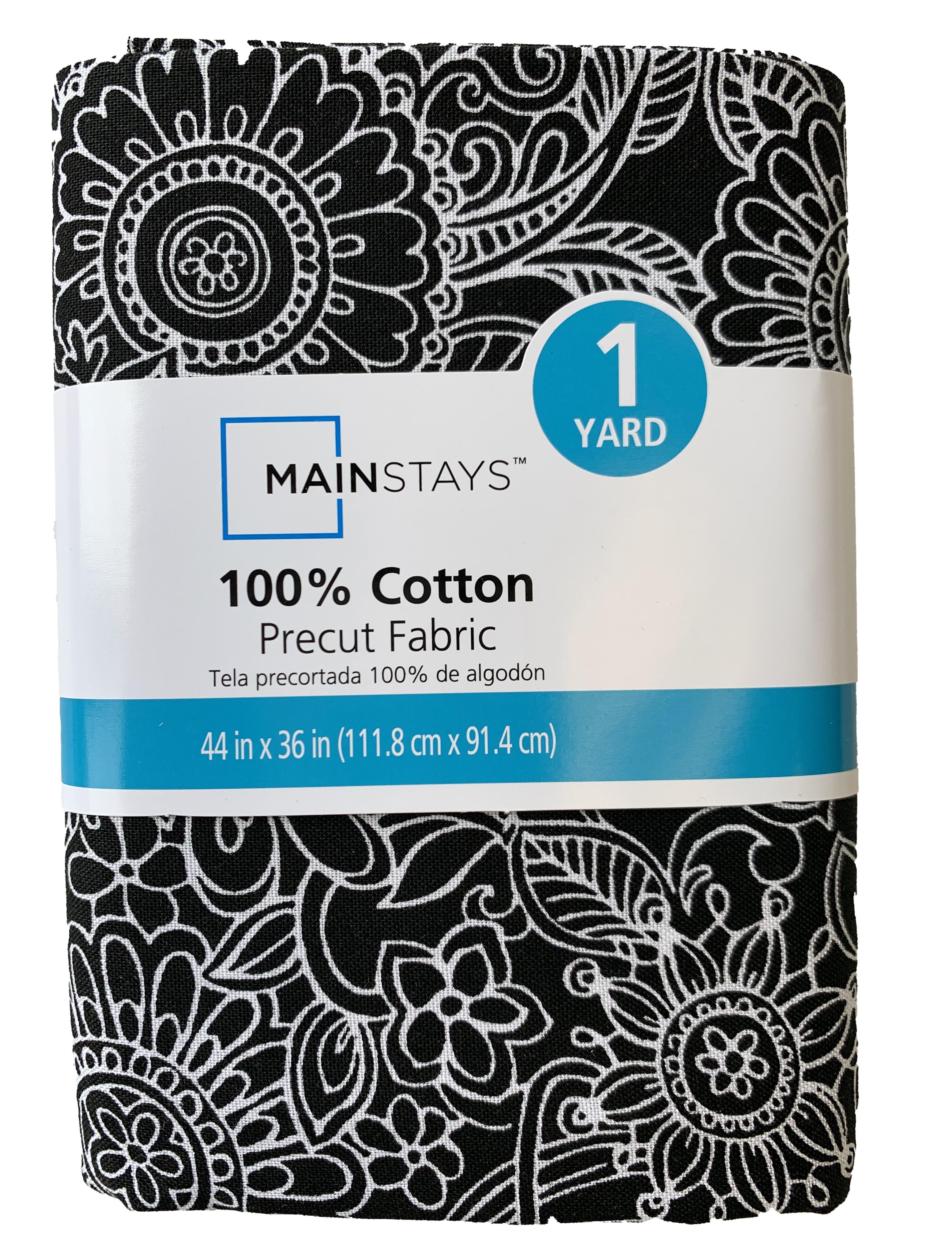 Mainstays 100% Cotton 1 Yard Precut Fabric Black and White Floral