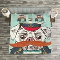 thumbnail image 3 of Ambesonne Pug Quilted Bedspread Set 3 Pcs, Captain Dog with Hat Jacket, Queen Size, Pale Blue Navy Blue, 3 of 3