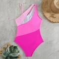 thumbnail image 4 of WREESH Women's Color Block One Piece Swimsuit - Asymmetrical One Shoulder Adjustable Strap Swimsuit Athletic Bathing Suit Pink, 4 of 7